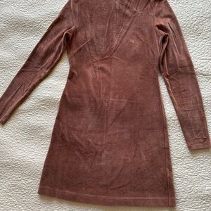 Everlane copper Brown velour mock neck Long-Sleeve Dress
